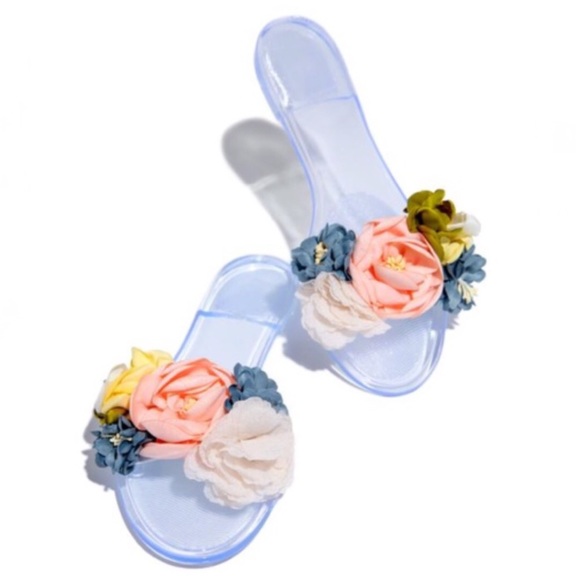 Shoes - !! SIZE 6 LEFT !! Floral Jelly Slides - Clear